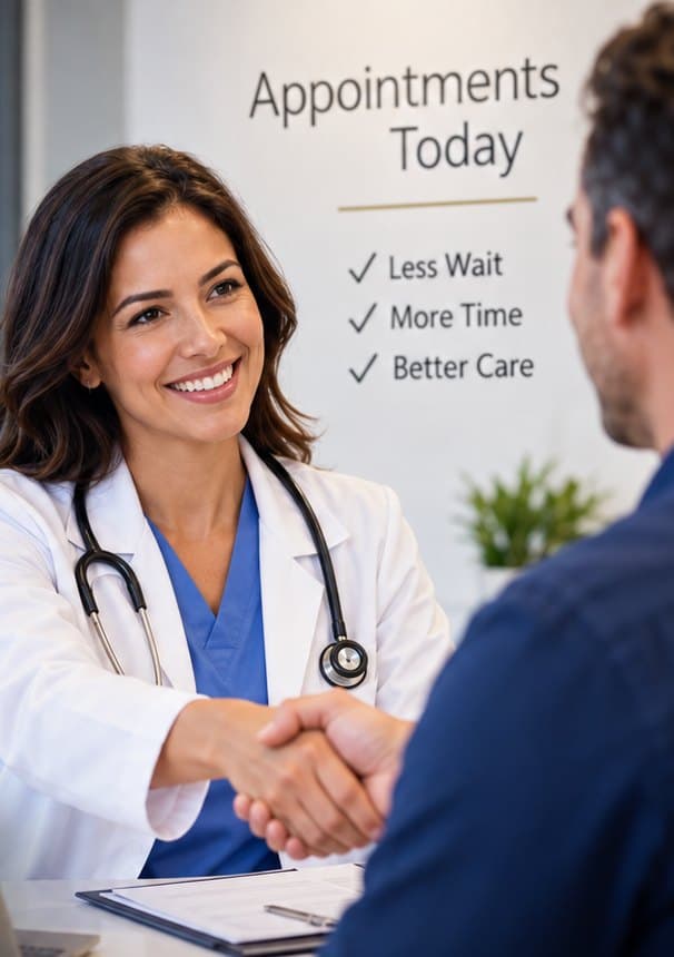 A doctor greeting a patient at a FirstPass VIP practice
